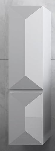 Faizee Home | Badezimmerschrank Weiß Schwarz – Hochschrank Bad schmal mit Soft-Close & Stauraum, Hochglanz, Miran & Aliyah, Links/rechts montierbar (Miran Weiß (110cm), Rechts)