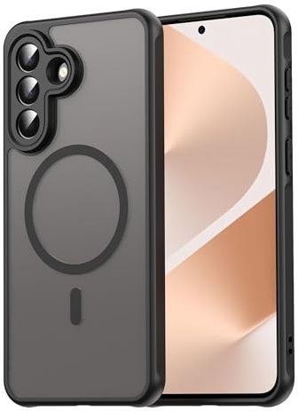 Wigento Magnetische Hülle für Samsung Galaxy A26 5G, Kompatibel mit MagSafe, Vollständig Kameraschutz, Durchsichtig Matt Rückseite Stoßfeste Handyhülle (Schwarz)