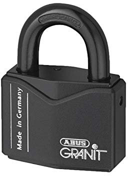 ABUS Cadenas Granit 37/55 pour l'extérieur - en acier spécial trempé - clé avec lumière LED - avec cylindre à disques -Plus - niveau de sécurité 10 - noir
