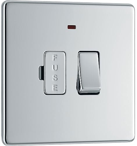 BG Electrical Switched Fused Connection Unit with LED Power Indicator, Fused Spur Switch, Double Pole, Screwless Front Plate, Slim Profile, Premium Flatplate, Polished Chrome, 13A, FPC52