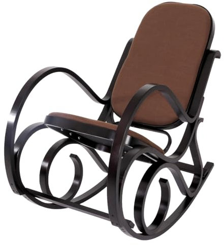 Mendler Schaukelstuhl M41, Schwingsessel Fernsehsessel, Massiv-Holz - Walnuss-Optik, Stoff/Textil Dunkelbraun