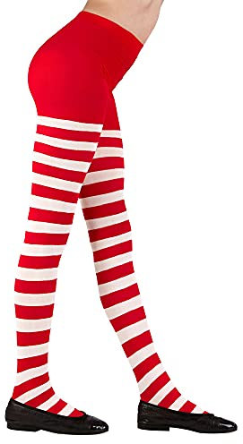 W WIDMANN MILANO Party Fashion Mädchen Strumpfhose gestreift, 70 DEN, Weiß/Rot, 7-10 Jahre