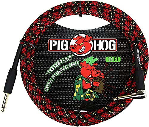 Pig Hog PCH10PLR 1/4 to 1/4 Right-Angle Tartain Plaid Guitar Instrument Cable, 10 Feet