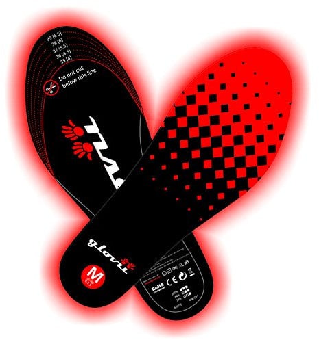 Glovii GW2 Battery Heated Thermo Shoes Insoles, Remote Control, Sizes: M (2.5-7), L (7.5-11), Black-Red (L)