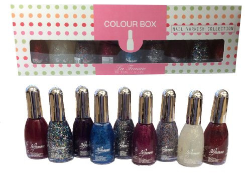 La Femme Nail Polish Varnish Set In A Gift Box - 9 x 15ml - Perfect For Christmas (Glitter Set)