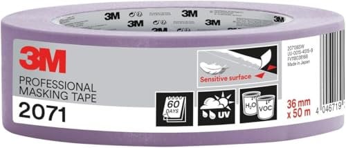3M Ruban de Masquage Professionnel pour Surfaces Délicates - 1 Rouleau, 36 mm x 50 m - Résistant aux UV et à l'Eau, pour Peinture et Décoration Intérieure et Extérieure