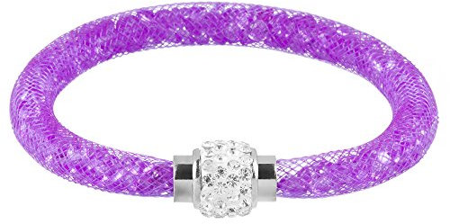 Mianova Damen Armband Armreif Stardust mit Kristallen Glitzerkugel und Magnetverschluß Lila
