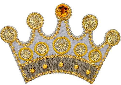 alles-meine.de GmbH 1 Stück Bügelbild - goldene Krone mit Glitzer Stein - 7,8 cm * 5,3 cm - Aufnäher & Applikation - gewebter Flicken - Glitter Effekt - Bügelflicken/Hose..