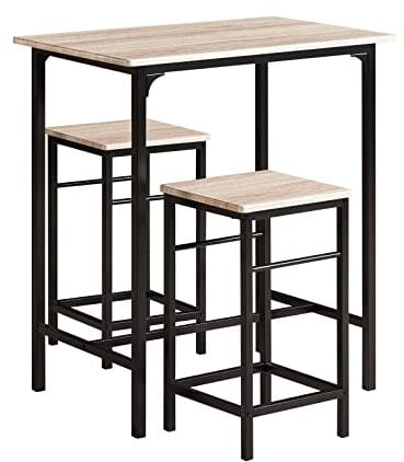 SoBuy Juego de Mesa Alta para Comedor, Conjunto de Bar con 2 Taburetes, Mesa de Cocina Moderna Ideal para Espacios Reducidos, OGT10-N