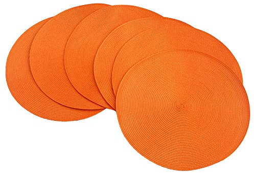 SCF2017 Round Woven Plastic Placemats 38cm Stylish and Practical Dining Table Mats,Set of 6,Orange