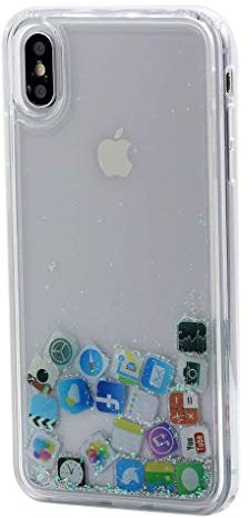 Keyihan Hülle für iPhone 8/7/iPhone SE 2022/SE 2020 - Schutzhülle mit App-Symbolen und Mädchen-Glitzer-Pailletten - Handyhülle mit Flüssig-Glitzer Treibsand - Transparente HartHülle mit weichem Rahmen
