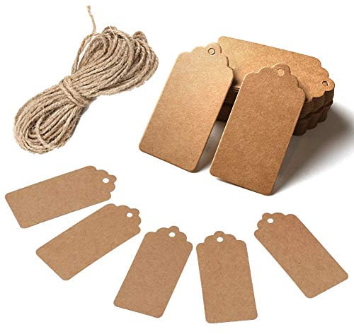 HAKACC 100 Stück Geschenkanhänger & Etiketten, Kraftpapier Blanko 4x7cm, Naturjuteschnur, Ideal für Geschenkverpackung, Hochzeitsdekoration & DIY-Projekte