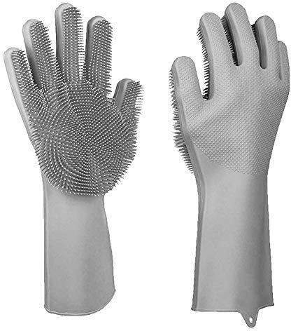DUBENS Gant de lavage en silicone - Résistant à la chaleur - Brosse de nettoyage pour le nettoyage, la maison, la vaisselle, le lavage de voiture, les soins des animaux de compagnie (gris)