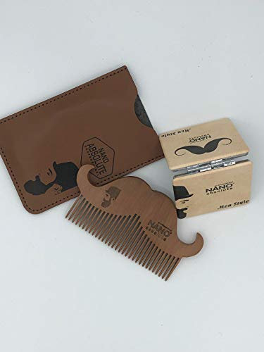 Nano Absolute Bartkamm inkl. Kunstleder Etui + Taschenspiegel Antistatischer Echtholzkamm für einen natürlich gepflegten Bart