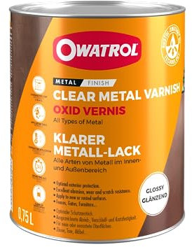 OWATROL® Oxid Vernis – Einkomponenten-Klarlack – farblos – Für innen und außen – Lack für Eisen und Nichteisen-Metalle – Wetterfest – hohe UV-Beständigkeit (0,75 Liter, glänzend)