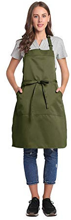 BIGHAS Verstellbare Schürze mit Tasche, Extra Lange Bänder für Damen und Herren, 18 Farben, für Koch, Küche, Zuhause, Restaurant, Cafe, Kochen, Backen, Gartenarbeit (Bronzegrün)