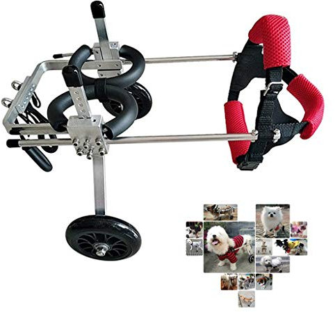 Hundegehilfe Rollwagen 2 Räder Hund Haustier Rollstuhl für Vordere Hinterbeine Behinderte Kleiner Hund Welpe Teddy Papillon Hunde Kinderwagen Hinterbeine Rehabilitation Verstellbar Einfach
