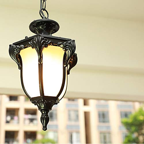 Mengjay E27 Hängelampen Außen Pendelleuchte Schwarz Retro IP44 Decken Vintage Industrielle Eisen Deckenbeleuchtung Regendichte Wasserdichte Pavillon Villa Loft Kronleuchter Aussenleuchte (F)