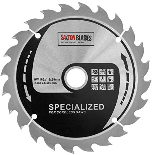 Saxton 165mm Circular Wood Saw Blade Compatible with Milwaukee 15.87mm Ring (165mm x 24T 15.87mm Ring)