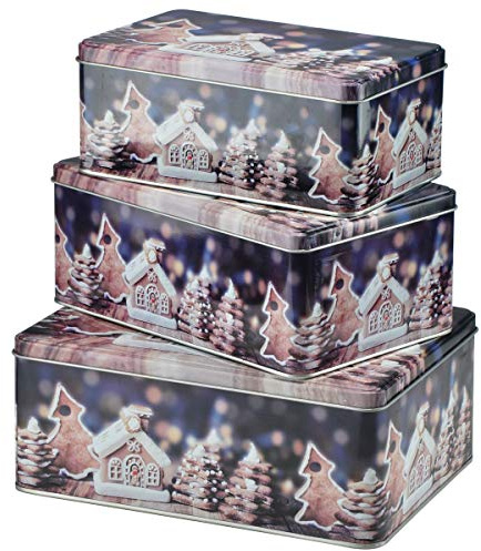 bonsport Keksdosen Set 3-teilig rechteckig - Weihnachten Plätzchendosen Gebäckdosen eckig, Lebkuchenhaus