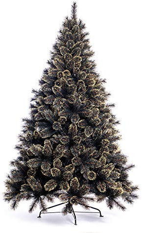 Nataland Albero di Natale Artificiale Nero Con Punte Oro Modello Elgon Altezza 240 Cm, Abete Super Folto con Effetto Realistico e Rami Con Aghi Anticaduta (240 Cm, Modello 1)