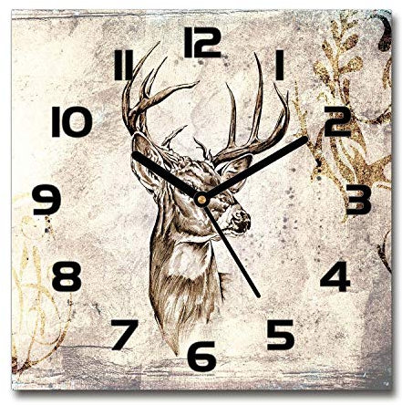 Tulup Glasuhr - 30x30cm - Schwarze Zeigern - Wanduhr Wandkunst Bild Gehärtetem Glas Uhr Echtglas Küche Wohnzimmer - Hirsch