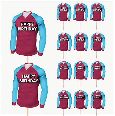 AK Giftshop Football Birthday Cupcakes Cake Food Decorations Picks Toppers - (pack of 14) (claret and blue colours)