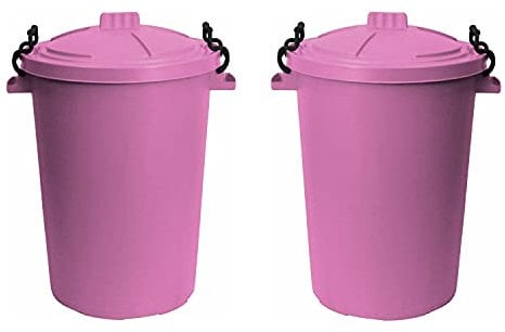 M1SS (Set of 2) 50 Litre Heavy Duty Plastic Clip Lock Lid Bin Indoor or Outdoor Rubbish, Dustbin, Trash, Waste or Storage of Animal Feed. (Pink)