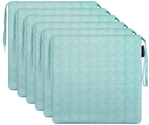 Brandsseller 6er Set Sitzkissen 40x40 cm in changierender Optik – Bequeme Stuhlauflagen mit Bindebändern & abnehmbarem Bezug – Dekorative Sitzpolster für drinnen und draußen - Mint