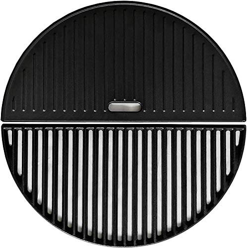 WELL GRILL Griglia reversibile in ghisa a mezza luna da 45,7 cm e griglia di cottura per Kamado Joe Classic, grande uovo verde grande, Pit BossK22, grande cupola, Louisiana K22 e altre griglie Kamado