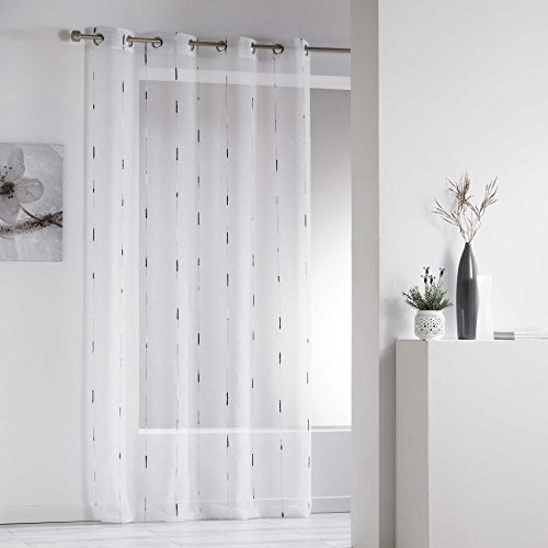 Douceur d'Intérieur, Voilage à Oeillets (140 x 280 cm) Chenilla Gris, Voile Sablé Fils Chenille