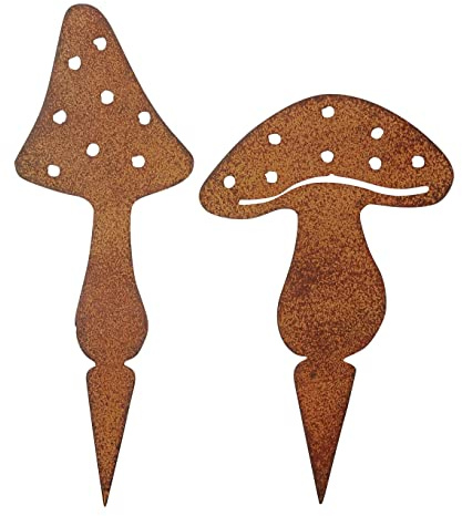 ETC dekorativer Deko-Stecker Garten-Stecker Blumenpick Pilze Metall edelrost Preis für 2 - er Set