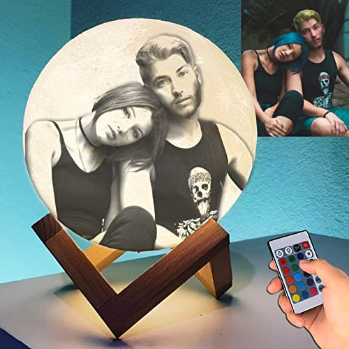 LZXSXZ Personalisiertes Mondlampe, Benutzerdefiniertes Mondlicht mit Foto und Text, 16 RGB-Farben 3D-Mondlampe Personalisierter Ständer, Mondnachtlicht für Kinder, Erntedankfest, Weihnachten - 20CM
