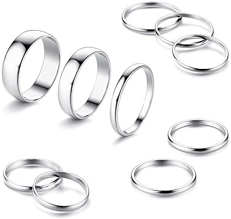 Milacolato 10 Pcs Ring Set Damen Knuckle Ringe Set Edelstahl Ring Einfache Glatte Finger Stapelbare Ringe Set Für Frauen Silber
