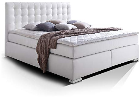 moebel-eins Isabell Plus Boxspringbett, 180 x 220 cm, Weiss, Härtegrad 2