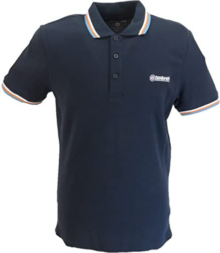 Lambretta Mens Tipped Polo Shirts Navy/White/Orange/Azure (Small)