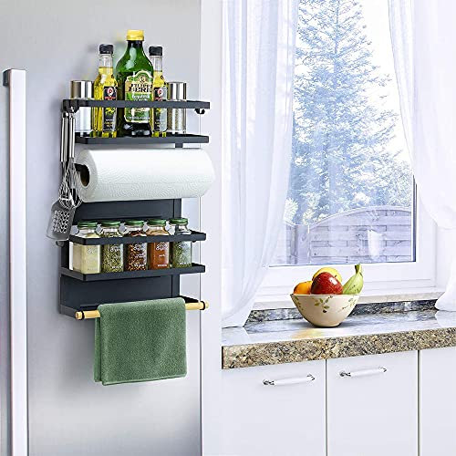 Hängeregal für Kühlschrank Magnet, Kühlschrank Regal, Kühlschrank Hängeregal, Gewürzregal Ohne Bohren, Gewürzregal mit Ablage, Küchen Organizer 30 * 12 * 46cm (schwarz)