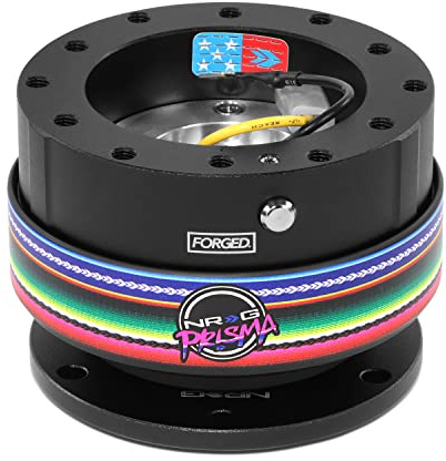 NRG Innovations NRG-SRK-200BK-MEXICAL Gen 2.0 Lenkrad-Schnellspanner-Adapter, 6-Loch mit Befestigungsschrauben, Schnellspanner – schwarzer Körper/Mexicali-Ring mit Prisma Collab