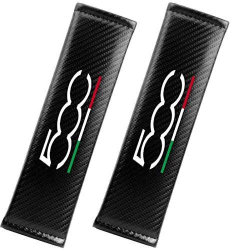 Stylecart 2 Pezzi Cintura di Sicurezza Copertura Auto, per Fi-at 500 500C 500X 500L Protezione Cintura in Fibra di Carbonio Traspirante Seats Belt Padding Covers Interni Accessori,Black