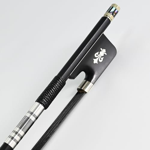 Vingobow 4/4 Kohlefaser-Viola-Bogen, schwarzes Rosshaar, handgefertigter Viola-Bogen, gut ausbalanciert mit Ebenholz-Fleur-de-Lis Frosch für alle Fähigkeitsstufen