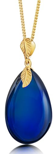Amber by Mazukna Blau Bernstein Anhänger - Eleganter Bernstein Schmuck, Großer Anhänger für Damen, vergoldete Sterlingsilberkette, ketten für damen, bernsteinkette