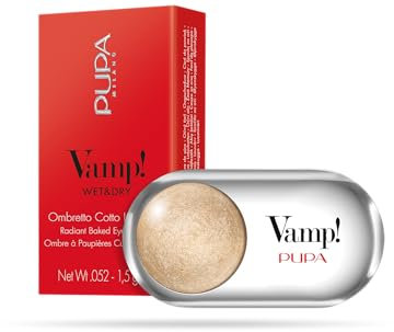 Pupa Ombretto Vamp! Wet&Dry 201 Champagne Gold - Ombretto Colore puro, alta Pigmentazione, Multi-Effetto (disponibile in 54 Varianti Colore e 7 diversi Finish)