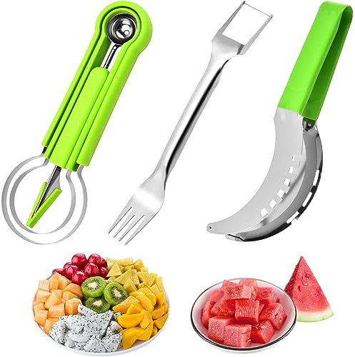 TARKDAK Affettatrice per Anguria 3 Pezzi Taglierina Anguria Coltello da Anguria in Acciaio Inox Taglia Frutta a Cubetti Affettatrice per Anguria per Tagliare Frutta e Anguria