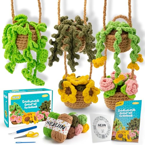 Häkelset für Anfänger, 5-teiliges Häkelpflanzen-Set für Erwachsene und Kinder – Amigurumi-Häkelset enthält jedes Werkzeug, Video-Tutorials, manuelles Geschenk zum Häkellernen für Geburtstag,