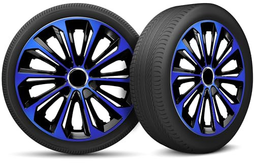 Radkappen 14 Zoll Radzierblenden 4er Set passend für alle Stahlfelgen - Einstellbarer Sicherungsring - Schwarz Blau
