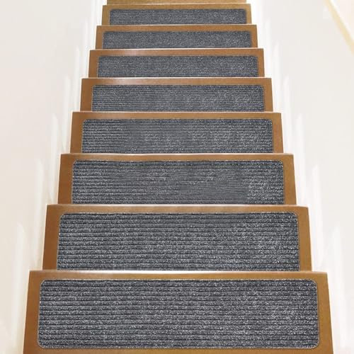 Treppenstufenmatten, 15 Stück Stufenmatten mit Schubrollen-Set, modern, groß, Filz, selbstklebende Matten für Holz, Stein, lackierte Treppen.