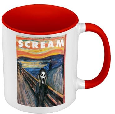 Tasse, Farbe Premium Qualität, Rot – Scream Ghostface Munch Parodie Film Painting Art – Tasse mit Henkel und farbigem Innenfutter