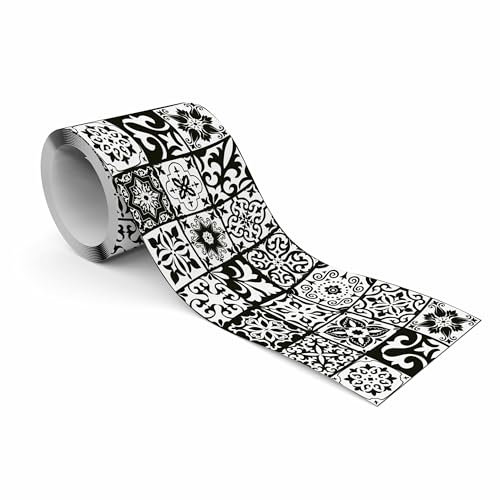 Muralo - Selbstklebende Bordüre - Tapetenbordüre Wandbördure - Dekorative Wandtatto für Wände, Möbel, Decken, Tapeten, Wandverkleidungen, Türen - Schwarz-weißes Mosaik - Br.10cm x Hö.300cm