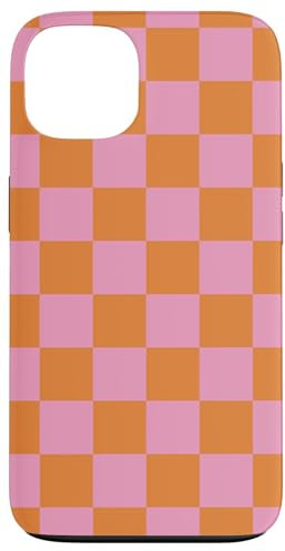 Hülle für iPhone 13 Etui kariert rosa orange cool Schachbrett ästhetisches Geschenk