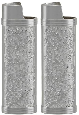 Mumusuki Feuerzeughülle Im Vintage-Botanic-Design aus Zinklegierung für BIC-Feuerzeug J6 in Voller Größe, Einfach zu Bedienen, Sicherer Schutz, Perfekte Geschenkidee (Gray)